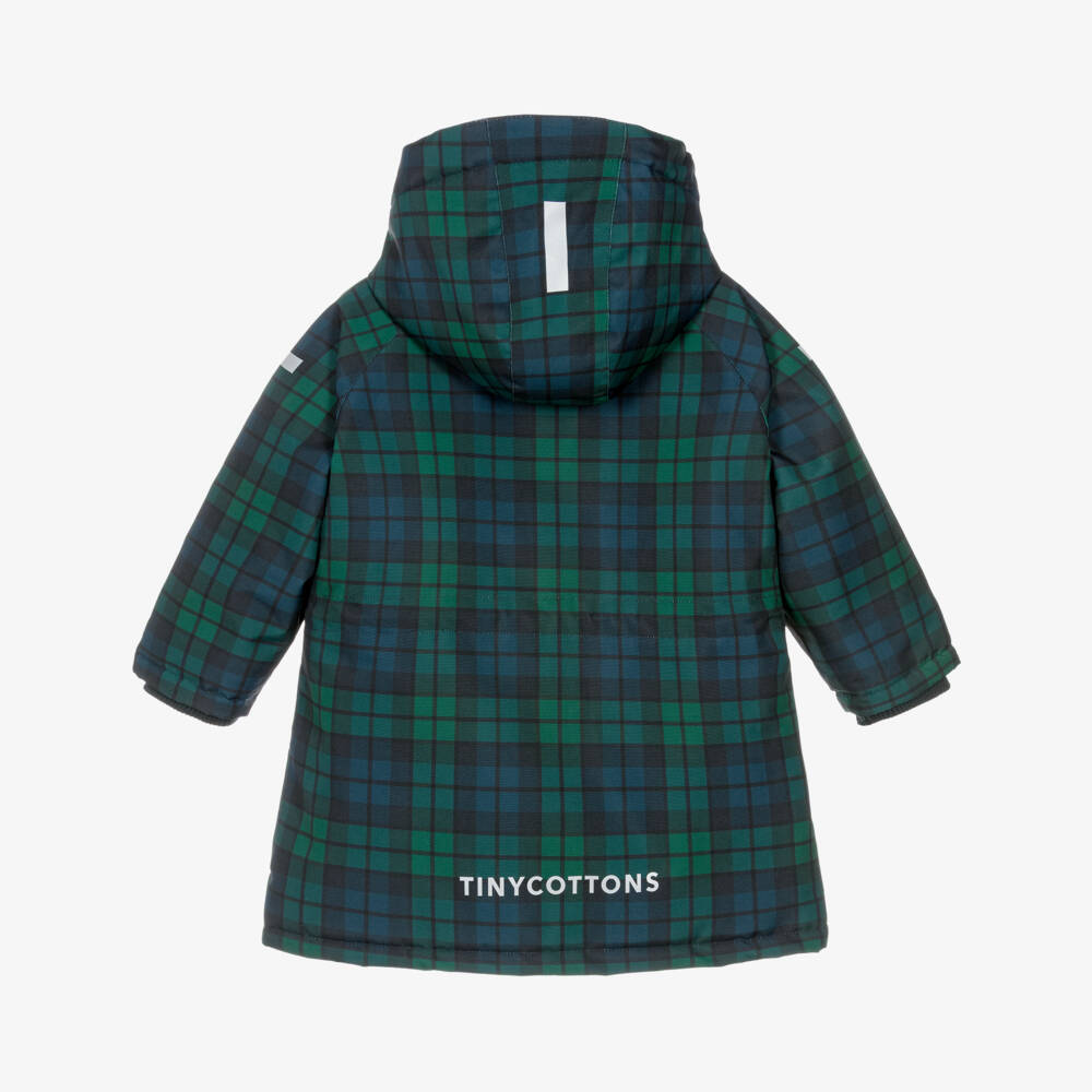 Tinycottons-Girls Green & Blue Tartan Check Hooded Coat | Childrensalon