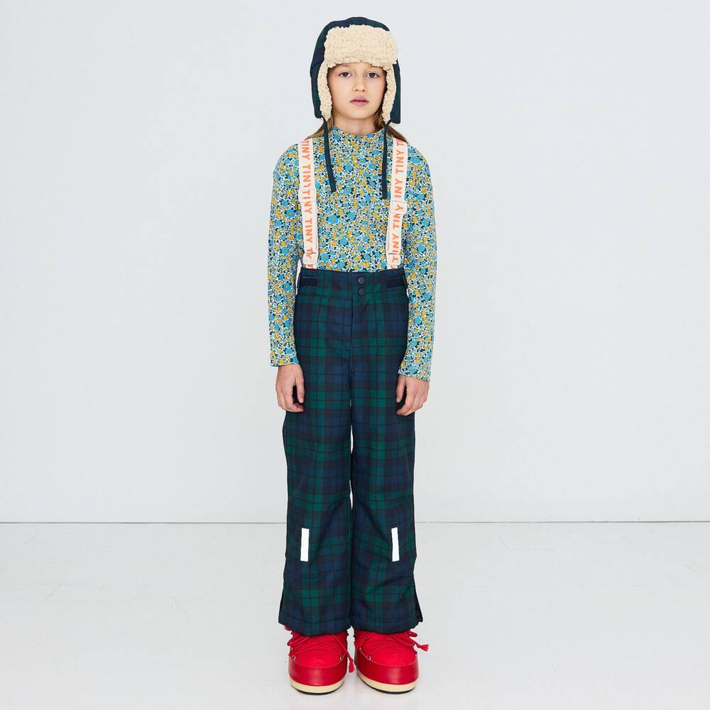 Tinycottons-Girls Green & Blue Tartan Check Snow Trousers | Childrensalon