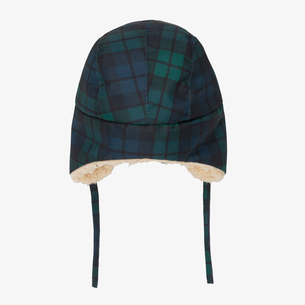 Tinycottons-Girls Green & Blue Tartan Check Trapper Hat | Childrensalon