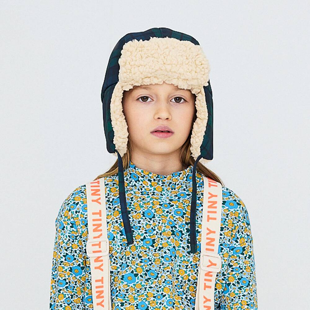 Tinycottons-Girls Green & Blue Tartan Check Trapper Hat | Childrensalon