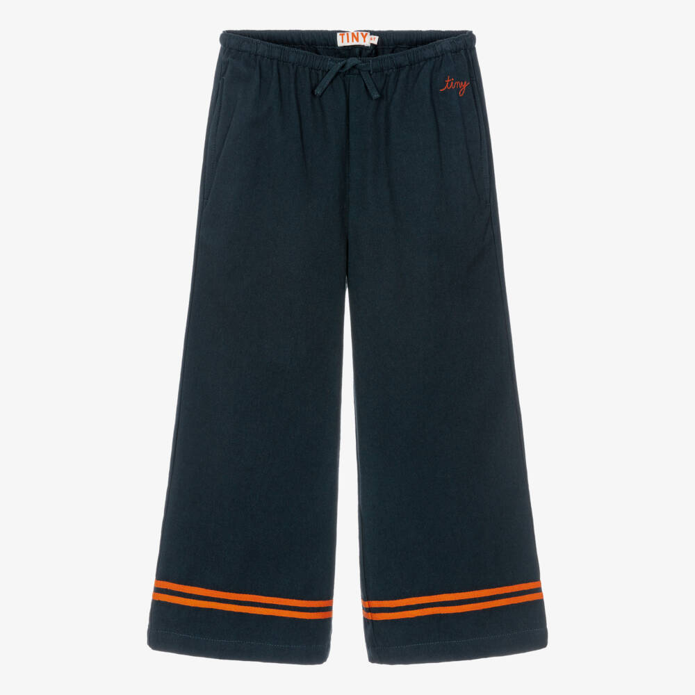 Tinycottons-Girls Ink Blue Cotton Twill Trousers | Childrensalon