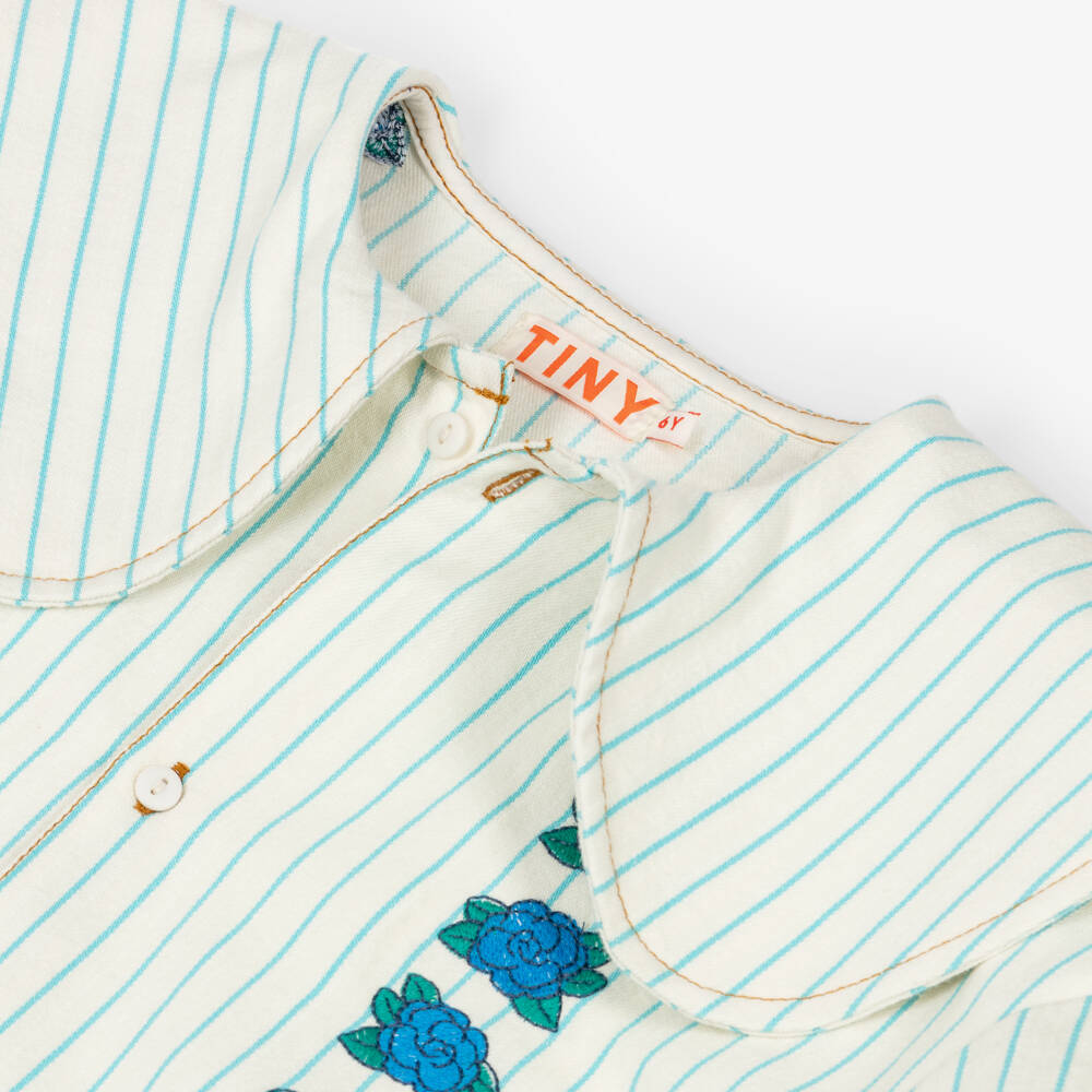 Tinycottons-Girls Ivory & Blue Stripe Embroidered Floral Cotton Dress | Childrensalon