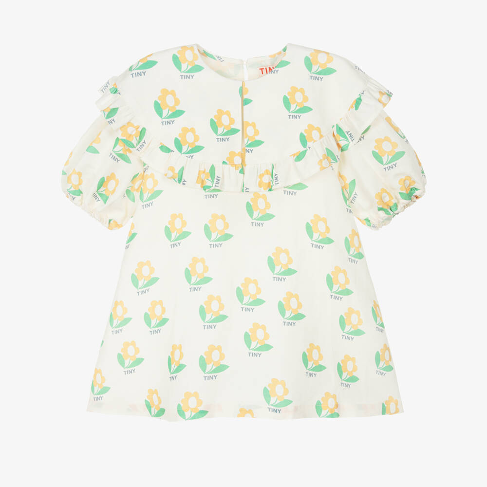 Tinycottons-Girls Ivory Cotton & Linen Flower Print Dress | Childrensalon