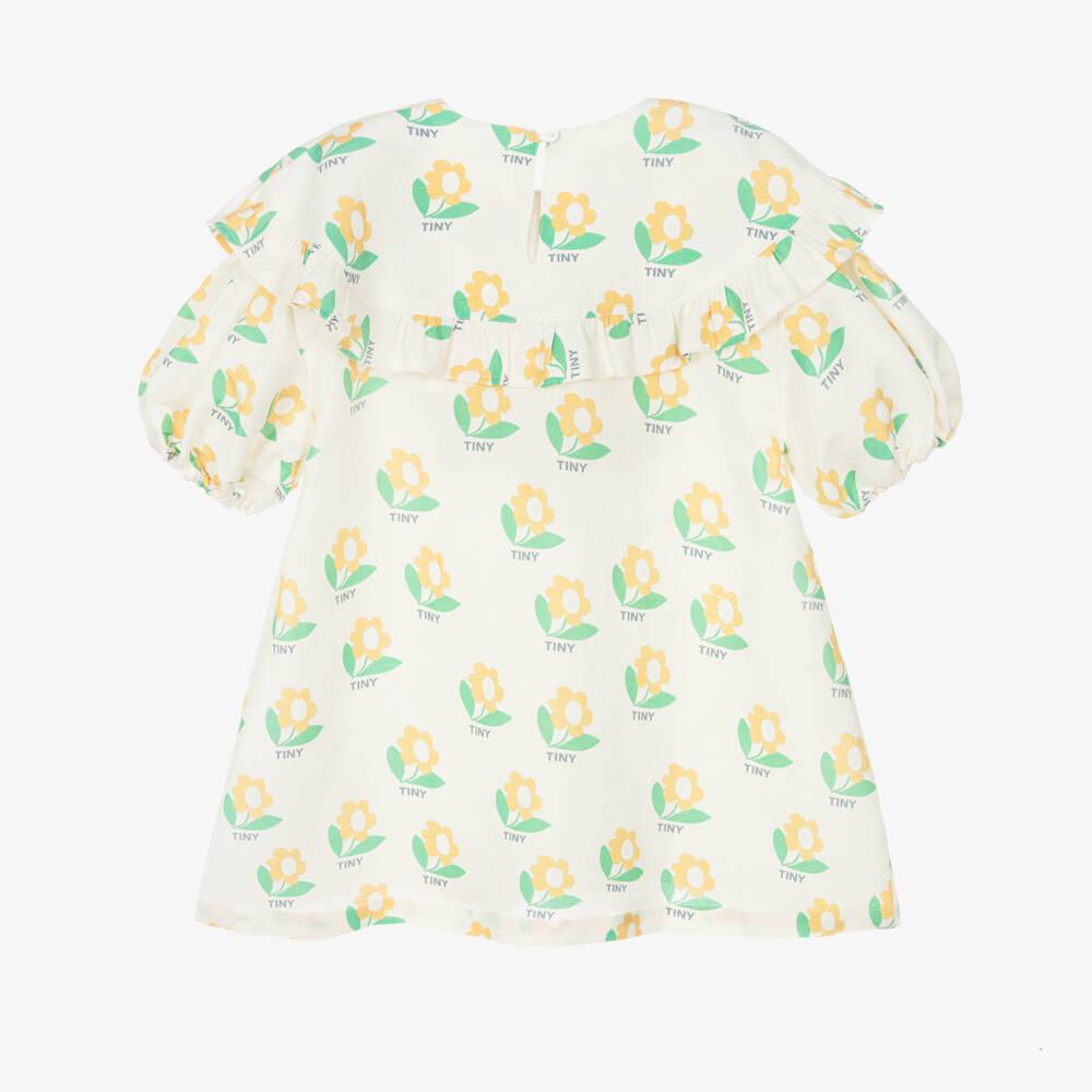 Tinycottons-Girls Ivory Cotton & Linen Flower Print Dress | Childrensalon