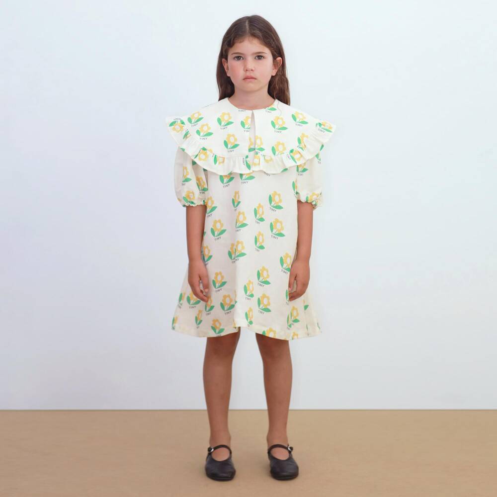 Tinycottons-Girls Ivory Cotton & Linen Flower Print Dress | Childrensalon