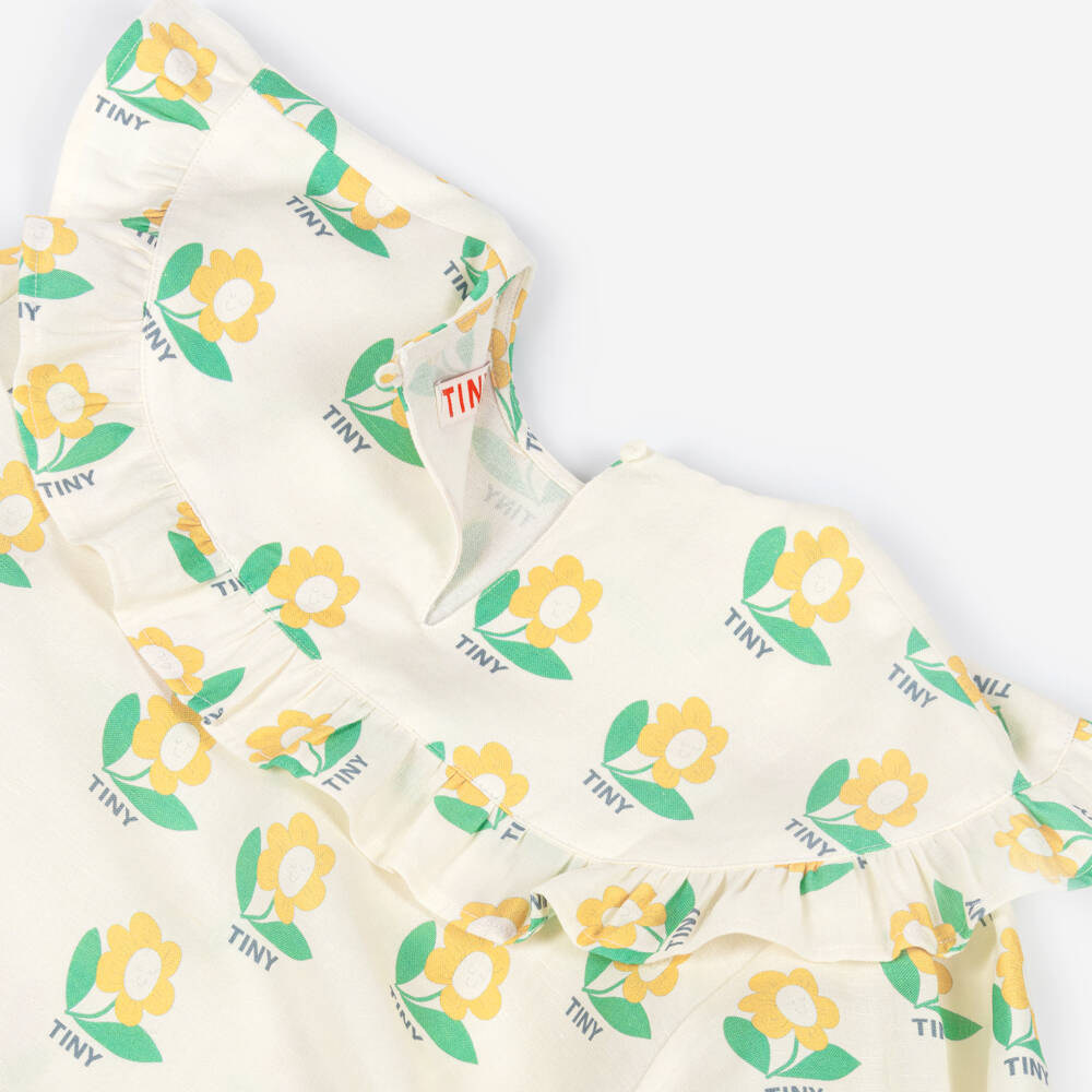 Tinycottons-Girls Ivory Cotton & Linen Flower Print Dress | Childrensalon