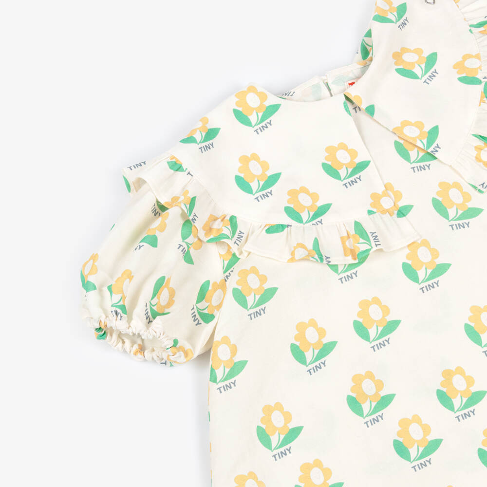 Tinycottons-Girls Ivory Cotton & Linen Flower Print Dress | Childrensalon