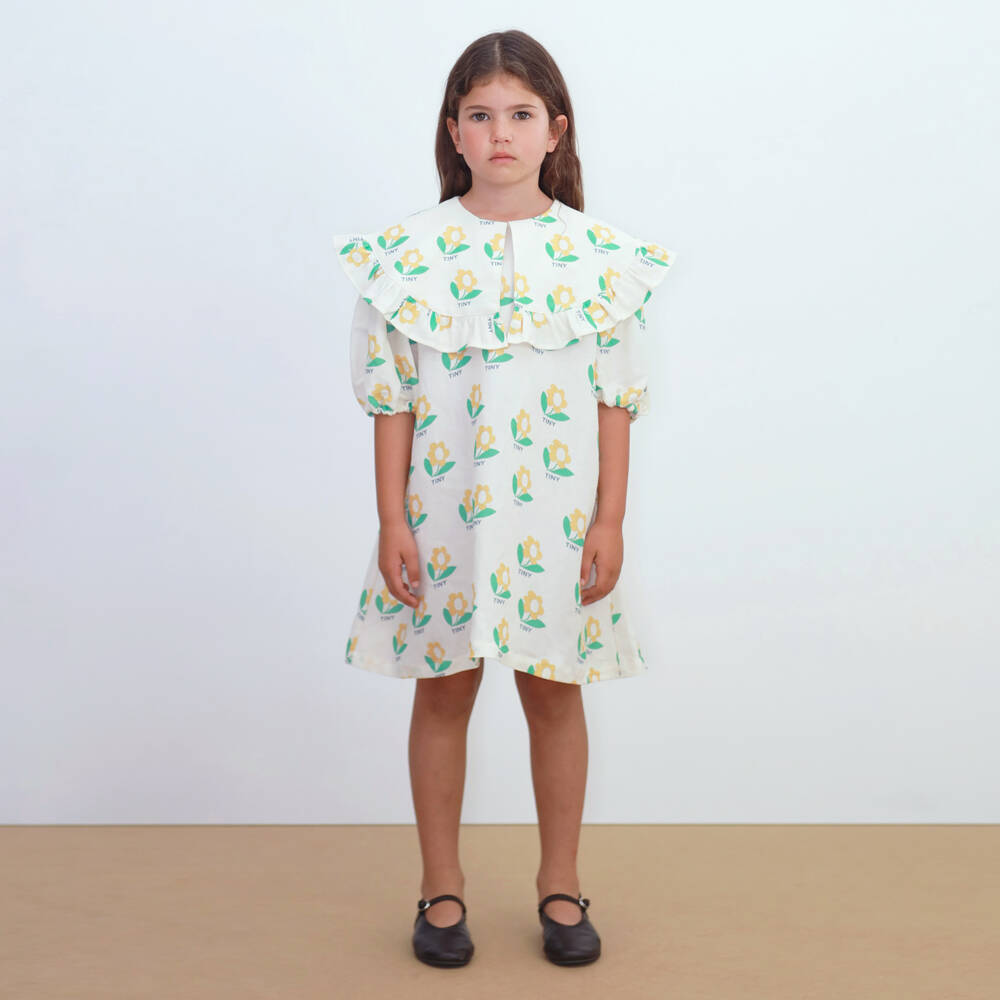 Tinycottons-Girls Ivory Cotton & Linen Flower Print Dress | Childrensalon