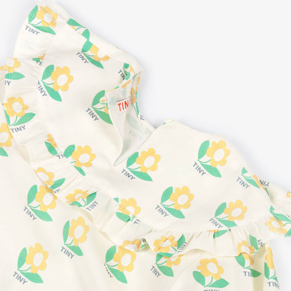 Tinycottons-Girls Ivory Cotton & Linen Flower Print Dress | Childrensalon