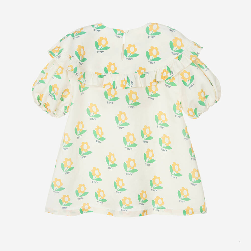 Tinycottons-Girls Ivory Cotton & Linen Flower Print Dress | Childrensalon