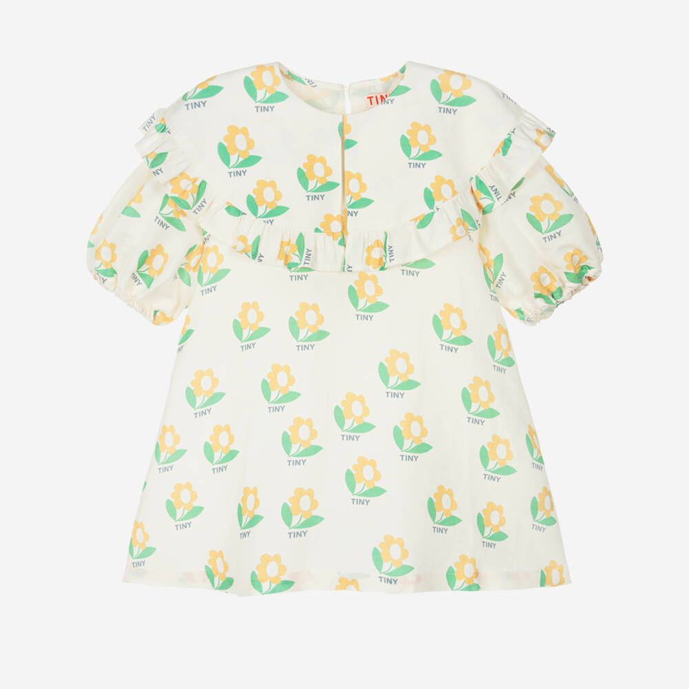 Tinycottons-Girls Ivory Cotton & Linen Flower Print Dress | Childrensalon