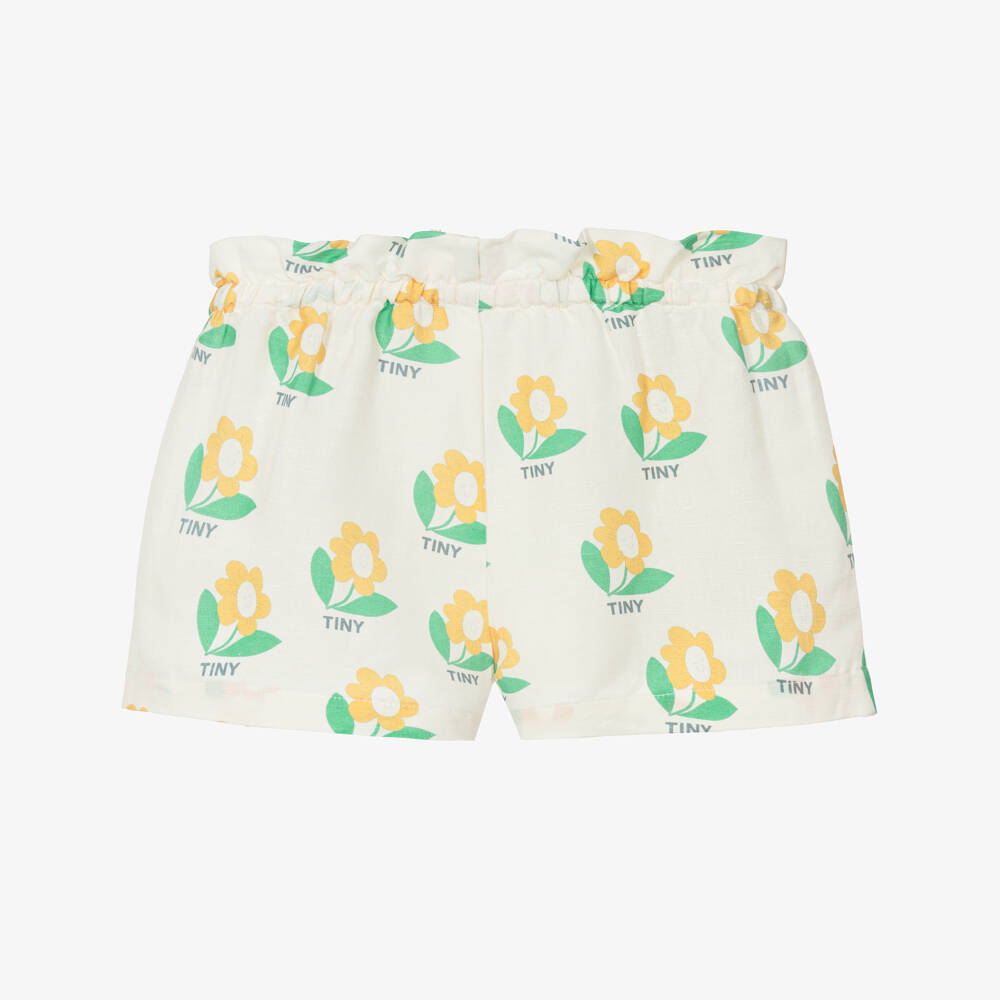 Tinycottons-Girls Ivory Cotton & Linen Flower Print Shorts | Childrensalon