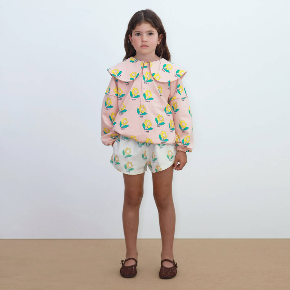Tinycottons-Girls Ivory Cotton & Linen Flower Print Shorts | Childrensalon
