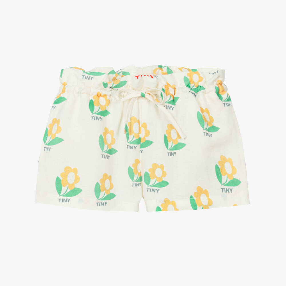Tinycottons-Girls Ivory Cotton & Linen Flower Print Shorts | Childrensalon