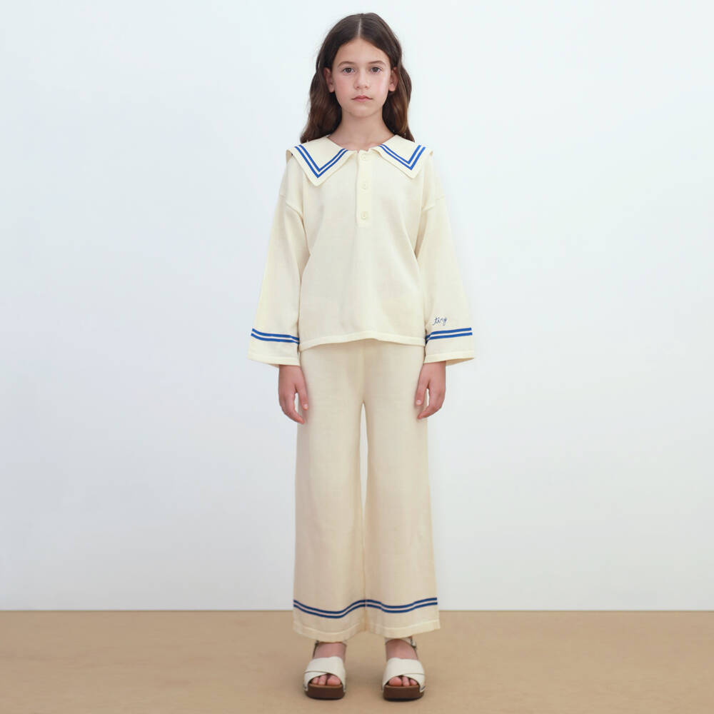 Tinycottons-Girls Ivory Cotton Sailor Top | Childrensalon