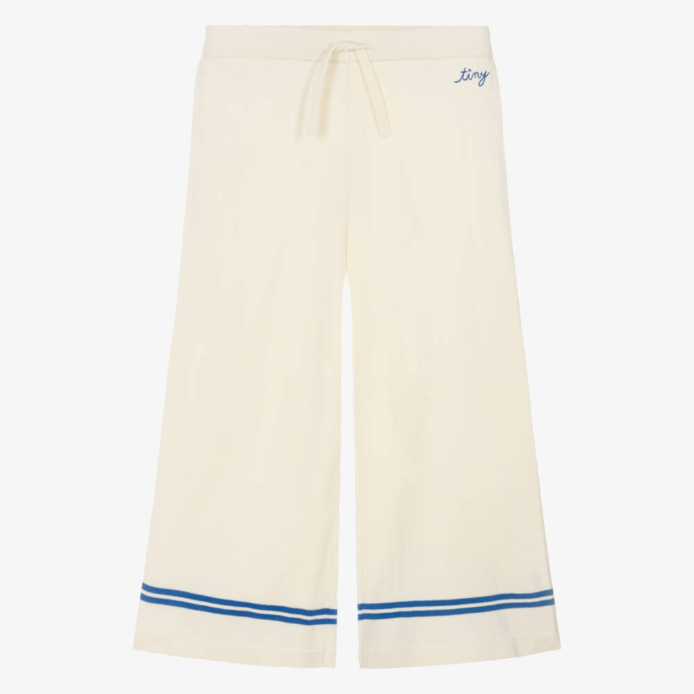 Tinycottons-Girls Ivory Knitted Cotton Drawstring Trousers | Childrensalon
