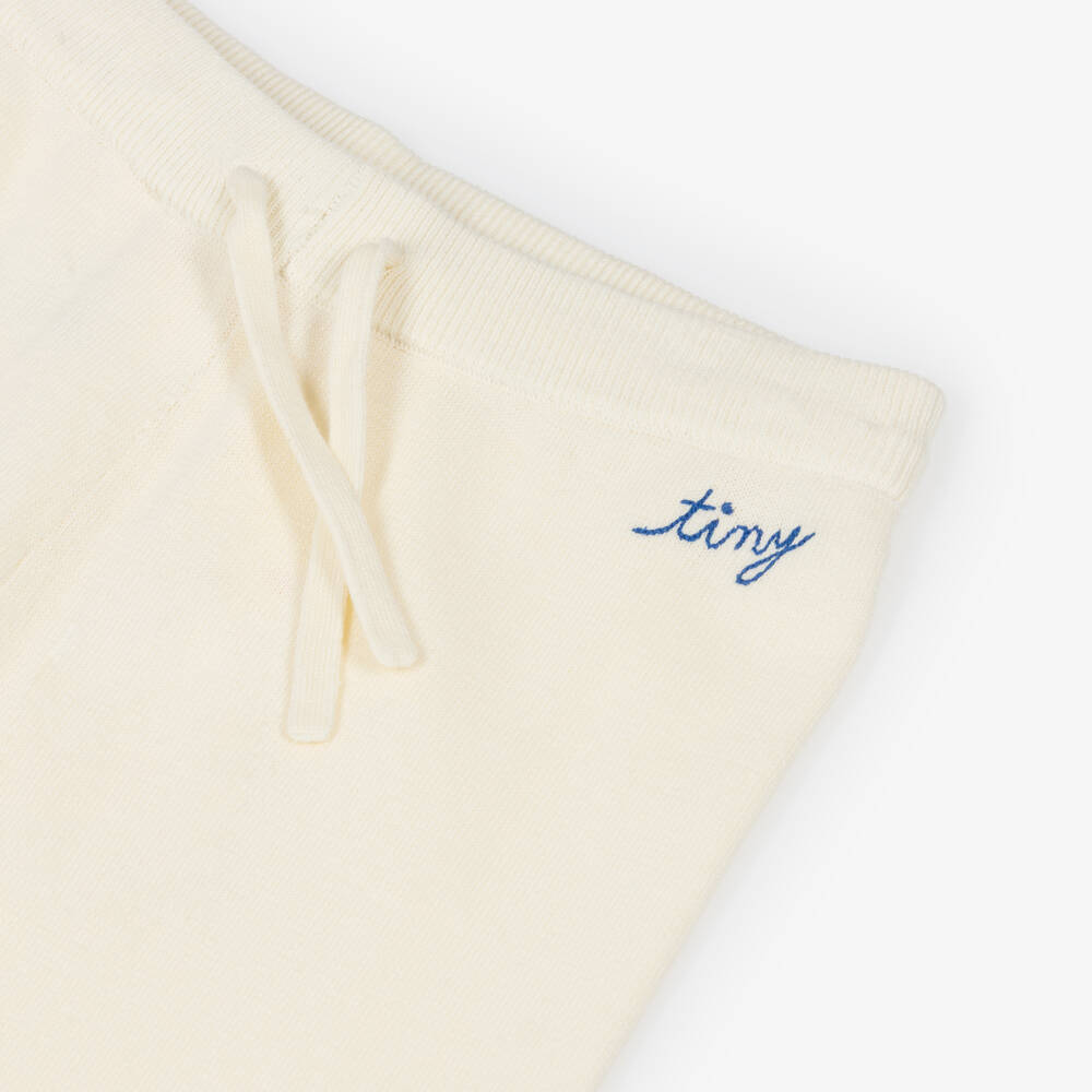 Tinycottons-Girls Ivory Knitted Cotton Drawstring Trousers | Childrensalon