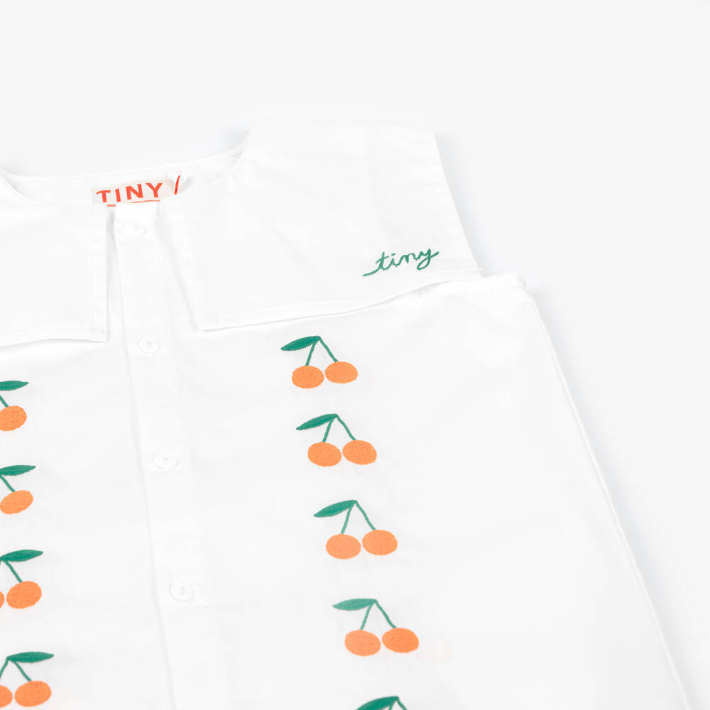 Tinycottons-Girls Off-White Cotton Dress with Embroidered Cherries | Childrensalon