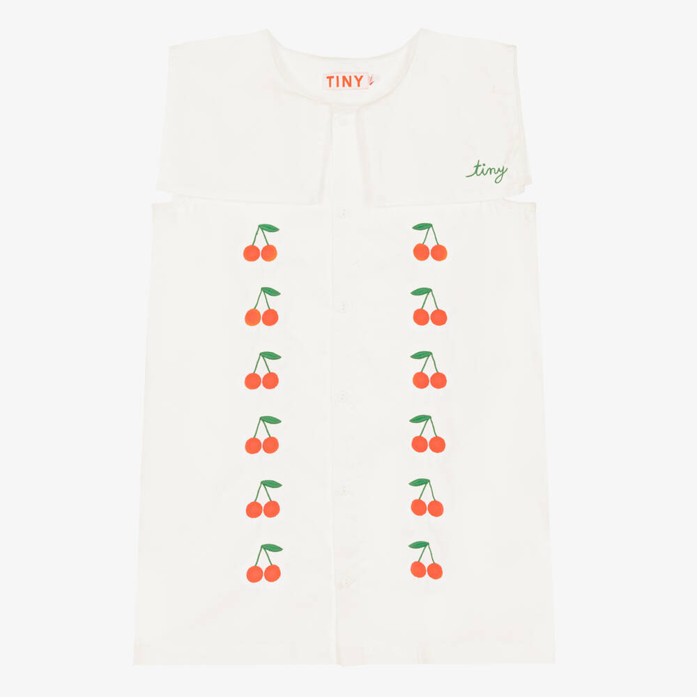 Tinycottons-Girls Off-White Cotton Dress with Embroidered Cherries | Childrensalon