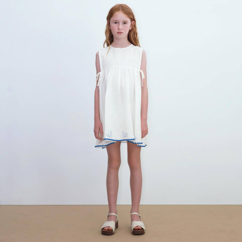 Tinycottons-Платье кремовое из хлопка и льна с вышивкой лебедей для девочек | Childrensalon