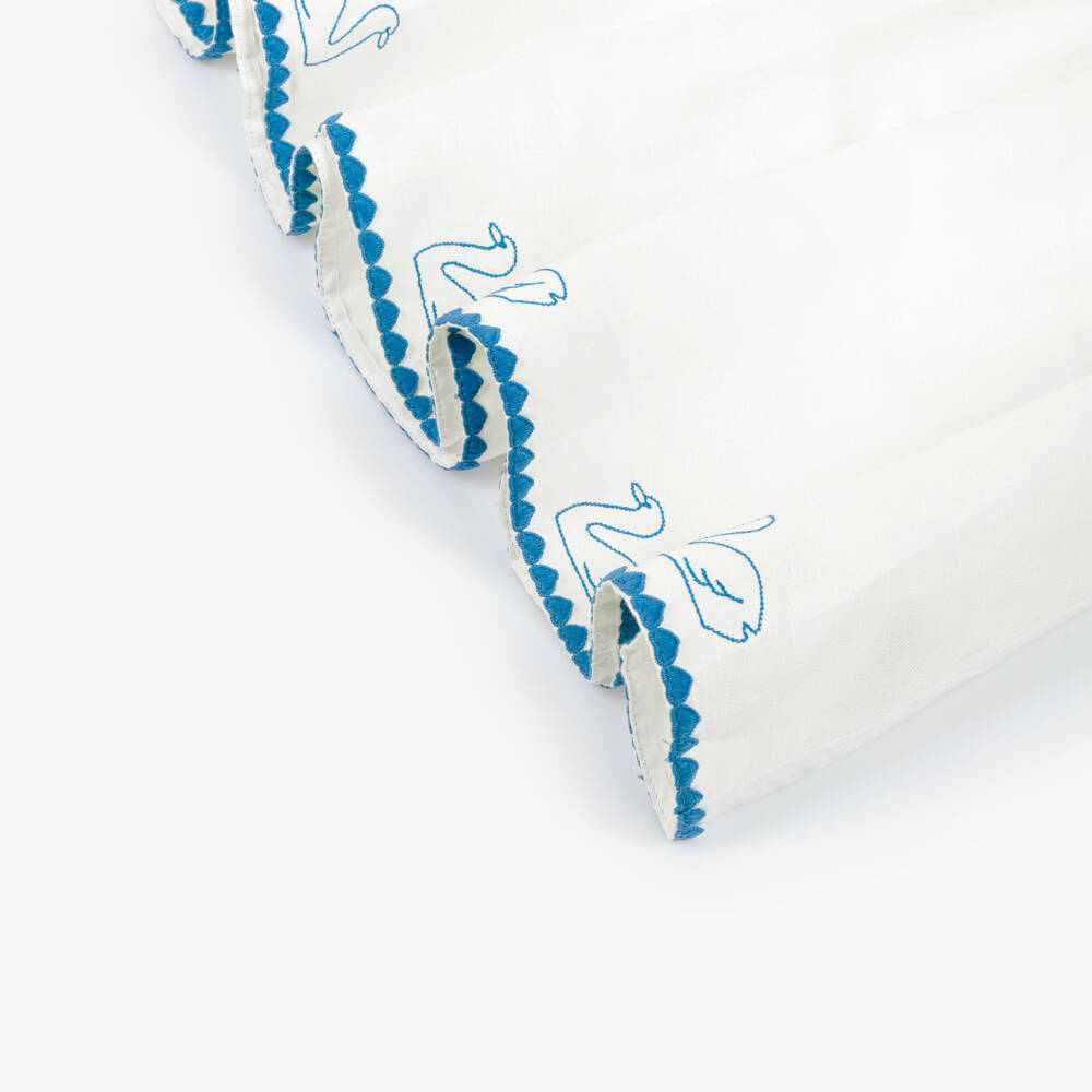 Tinycottons-Girls Off-White Cotton & Linen Dress with Embroidered Swan Hem | Childrensalon