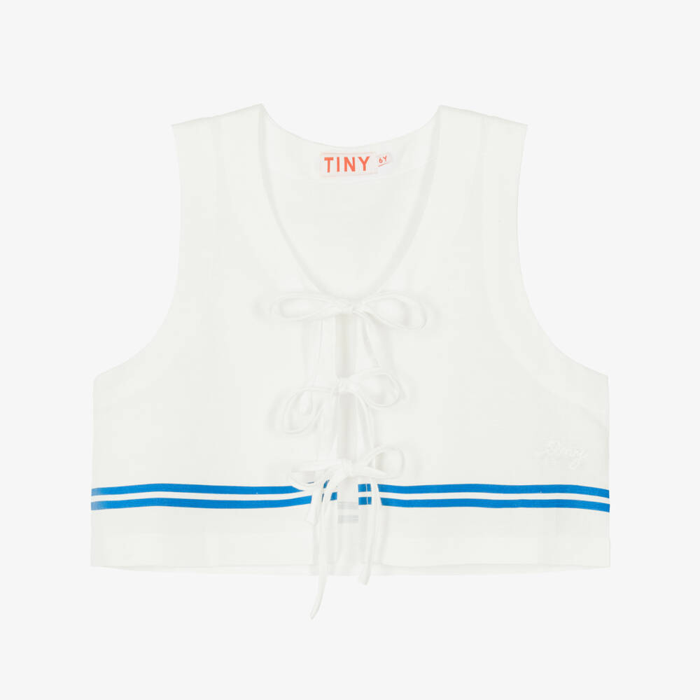 Tinycottons-Girls Off-White Cotton & Linen Tie Front Top | Childrensalon