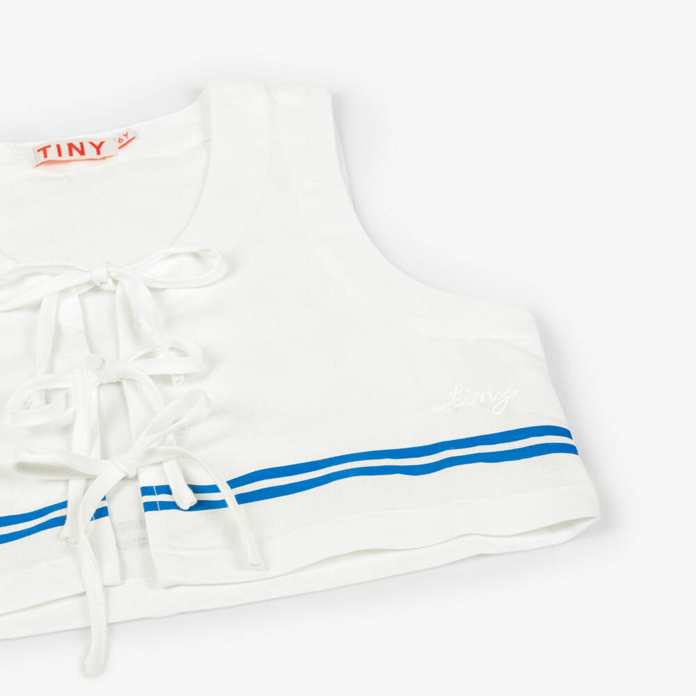 Tinycottons-Girls Off-White Cotton & Linen Tie Front Top | Childrensalon