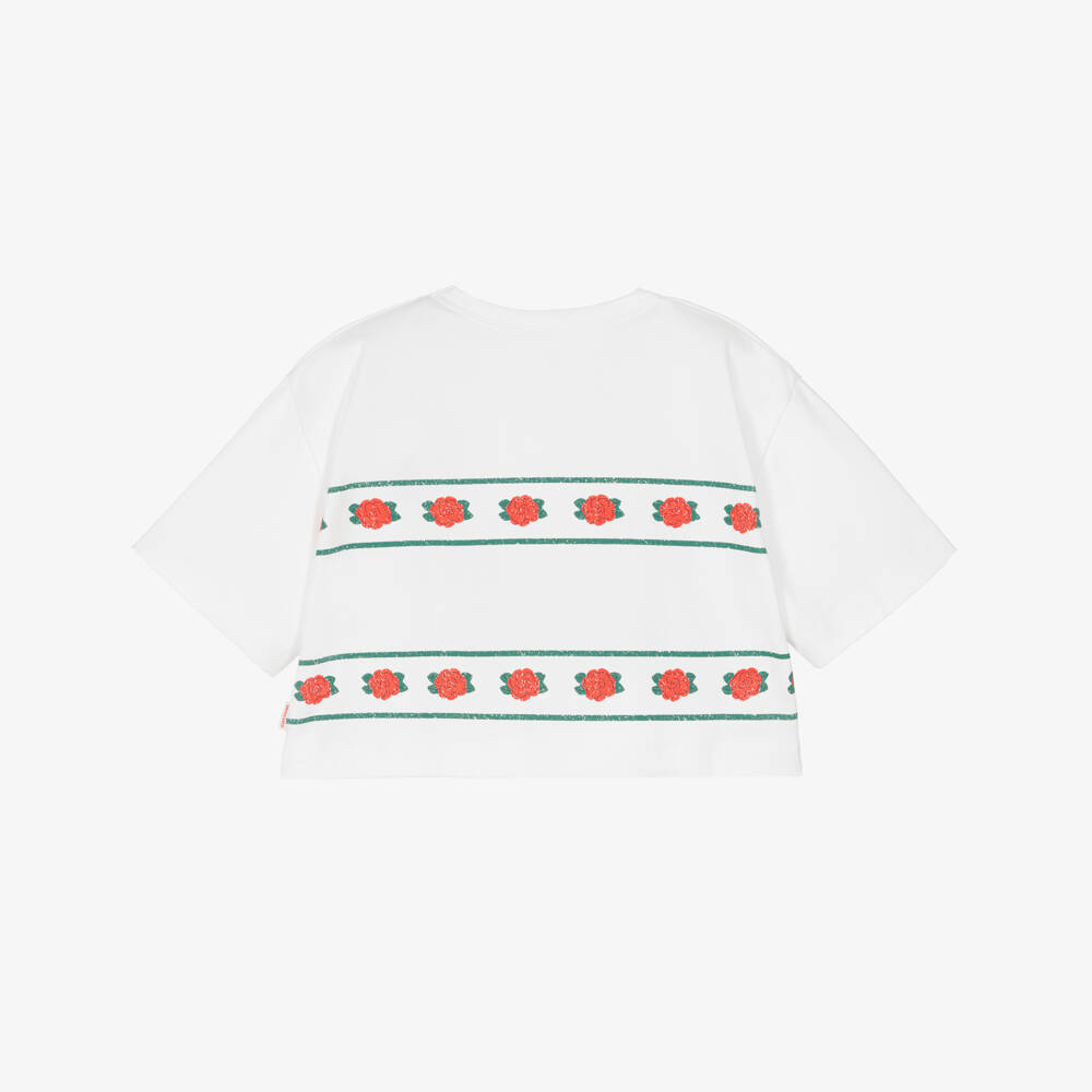 Tinycottons-Girls Off-White Cotton Rose Print Boxy T-Shirt | Childrensalon