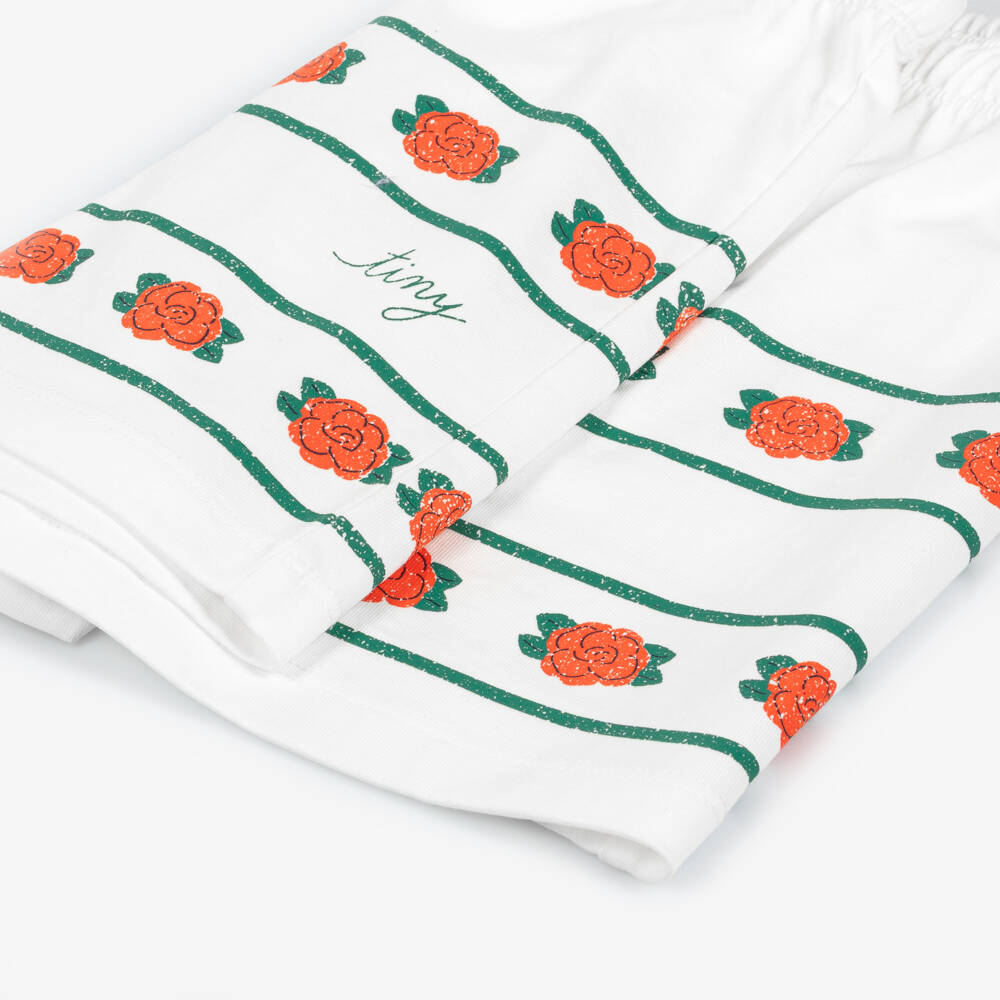 Tinycottons-Girls Off-White Cotton Rose Print Shorts | Childrensalon
