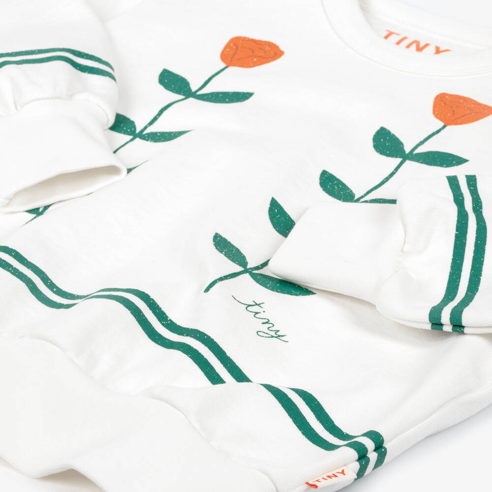 Tinycottons-Girls Off-White Cotton Rose Print Sweatshirt | Childrensalon