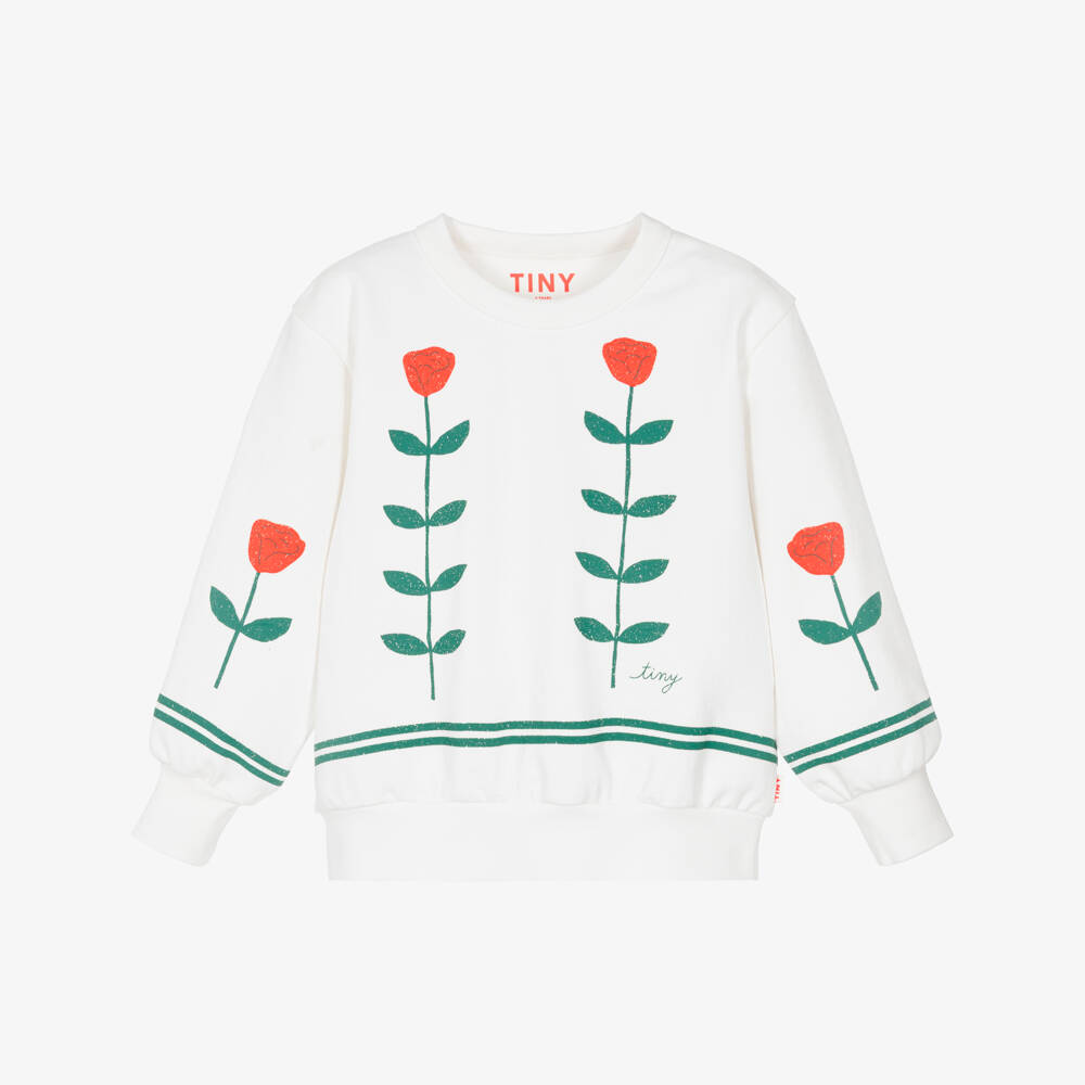 Tinycottons-Girls Off-White Cotton Rose Print Sweatshirt | Childrensalon