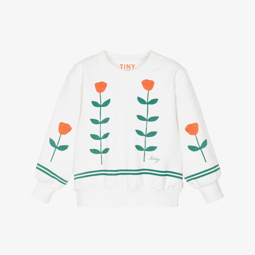 Tinycottons-Girls Off-White Cotton Rose Print Sweatshirt | Childrensalon