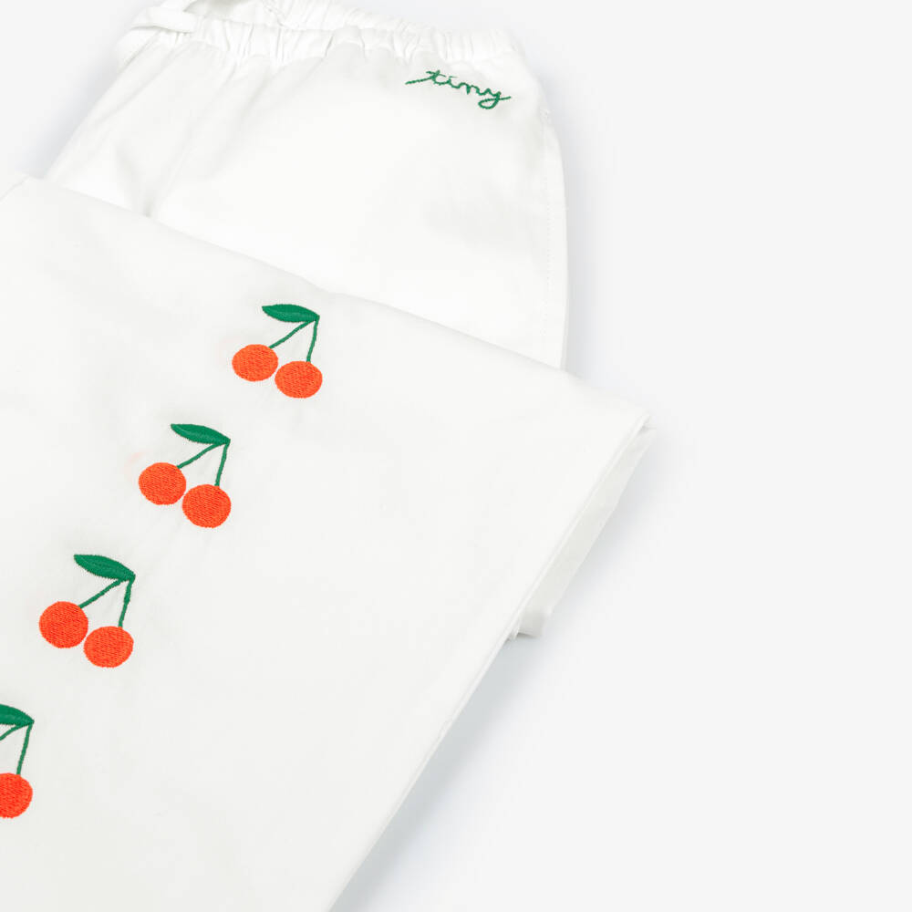 Tinycottons-Брюки из хлопка кремовые с вышитыми вишнями для девочек | Childrensalon