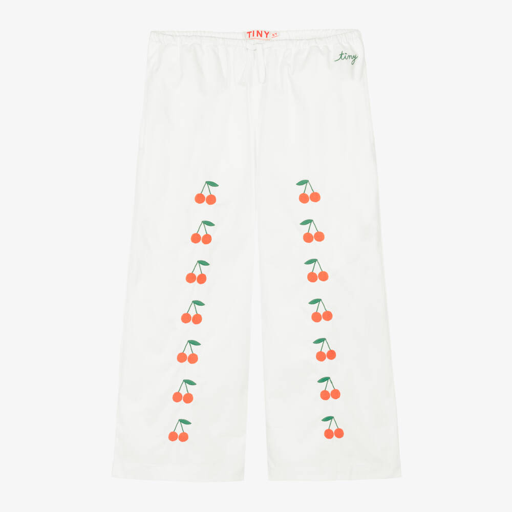 Tinycottons-بنطلون قطن مطرز بكرز لون أوف وايت للبنات | Childrensalon