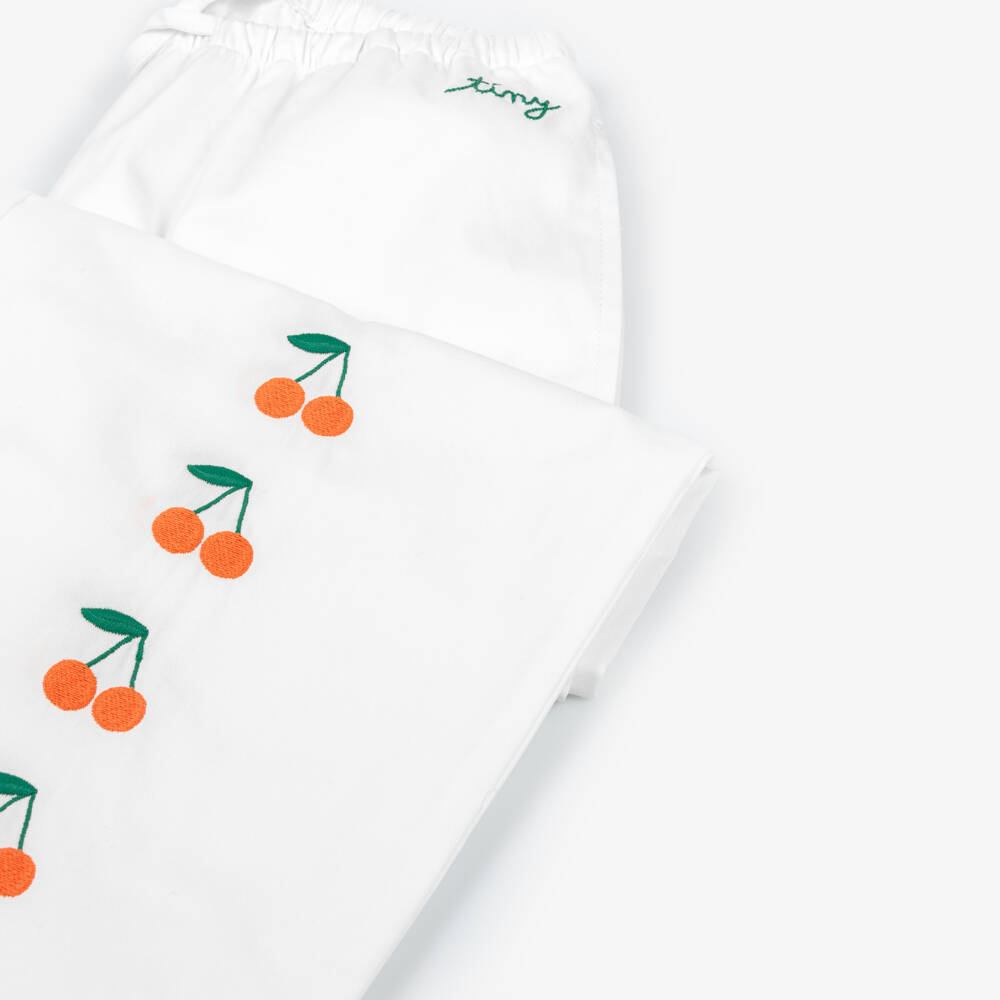 Tinycottons-Girls Off-White Cotton Trousers with Embroidered Cherries | Childrensalon