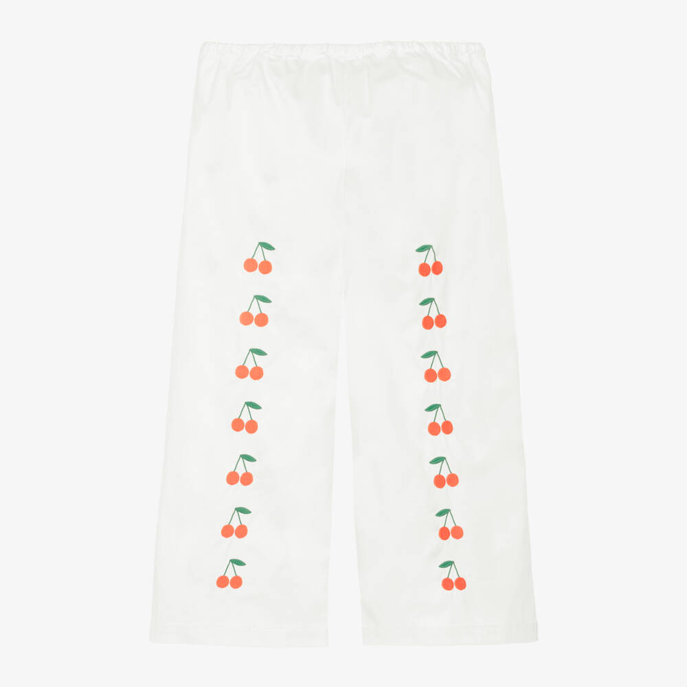 Tinycottons-Брюки из хлопка кремовые с вышитыми вишнями для девочек | Childrensalon