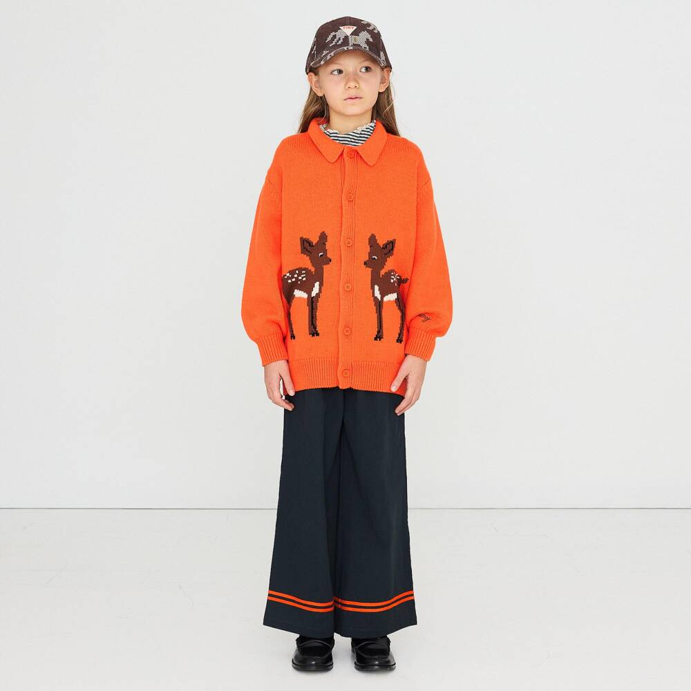 Tinycottons-Girls Orange Deer Motif Cardigan | Childrensalon