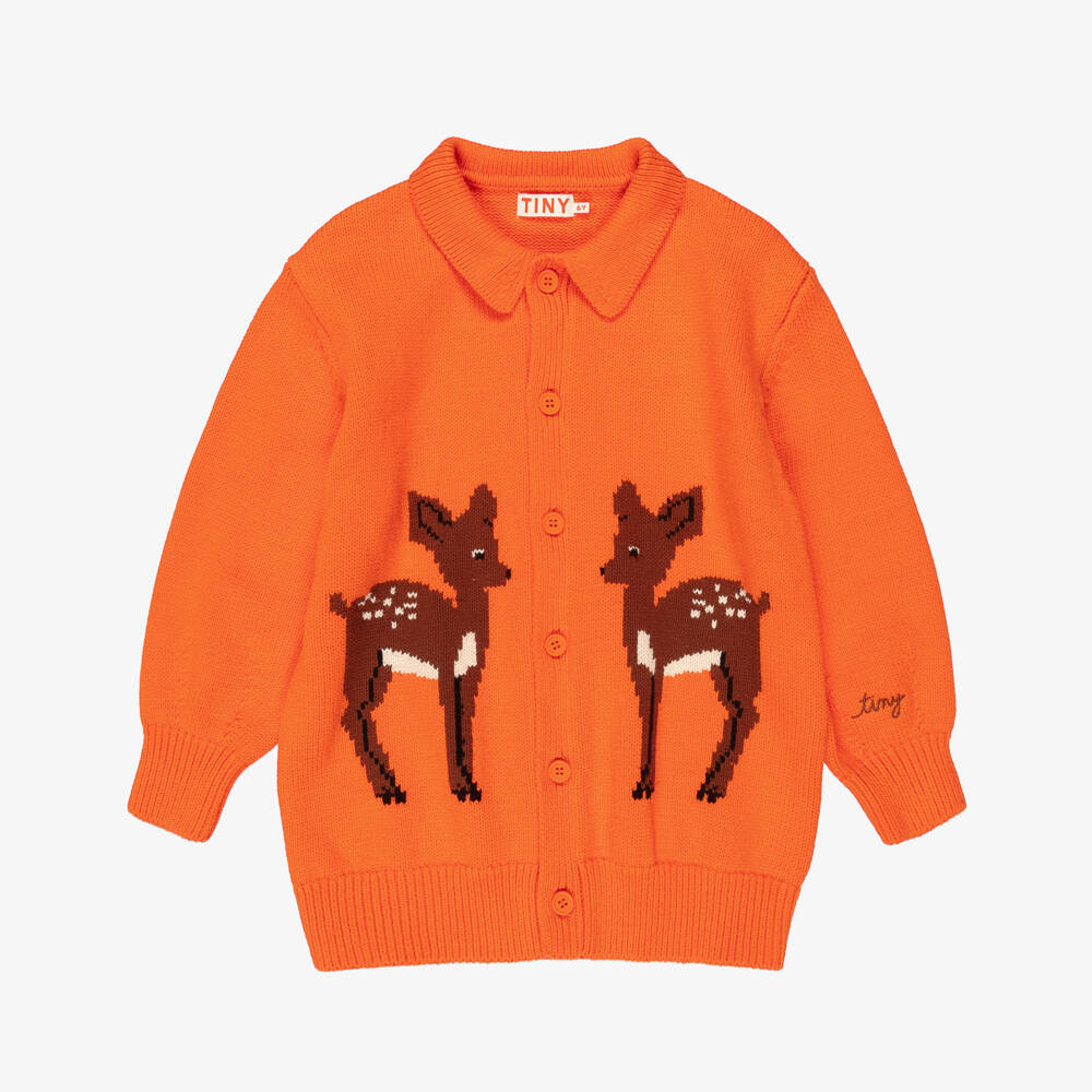 Tinycottons-Girls Orange Deer Motif Cardigan | Childrensalon