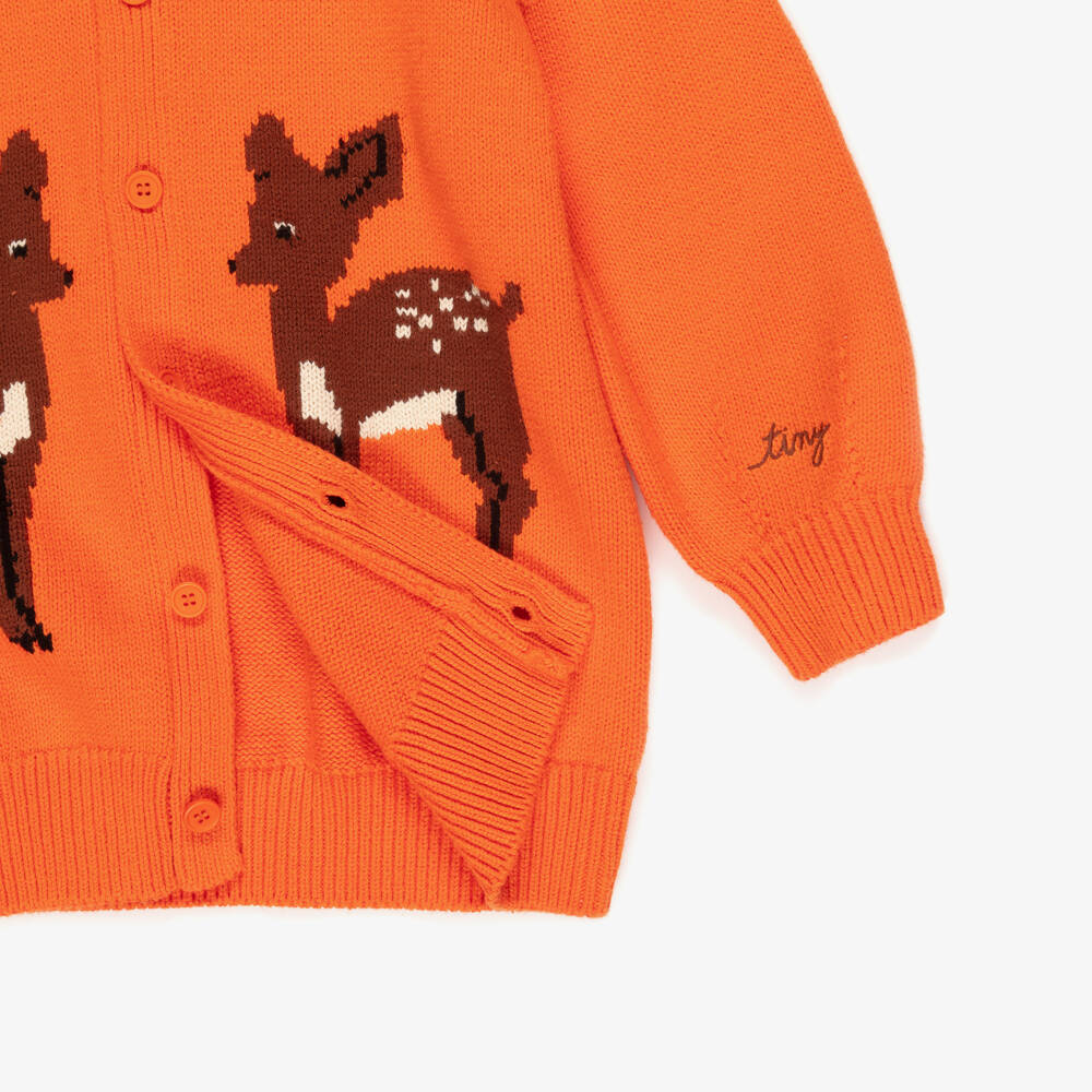 Tinycottons-Girls Orange Deer Motif Cardigan | Childrensalon