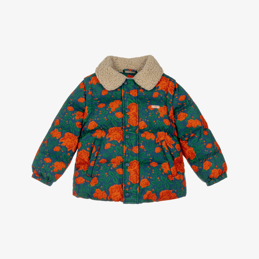 Tinycottons-Girls Orange Rose Print Jacket with Detachable Sleeves | Childrensalon