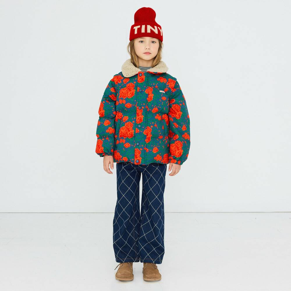 Tinycottons-Girls Orange Rose Print Jacket with Detachable Sleeves | Childrensalon