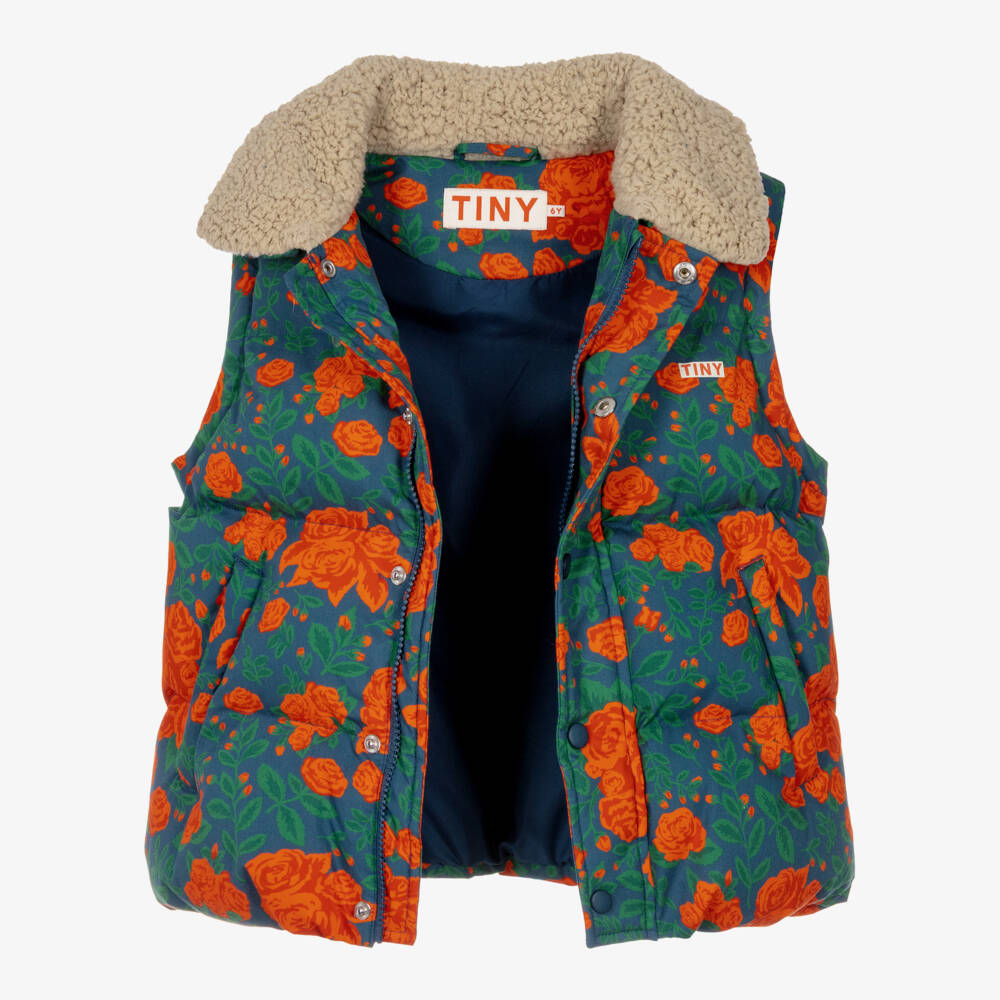 Tinycottons-Girls Orange Rose Print Jacket with Detachable Sleeves | Childrensalon