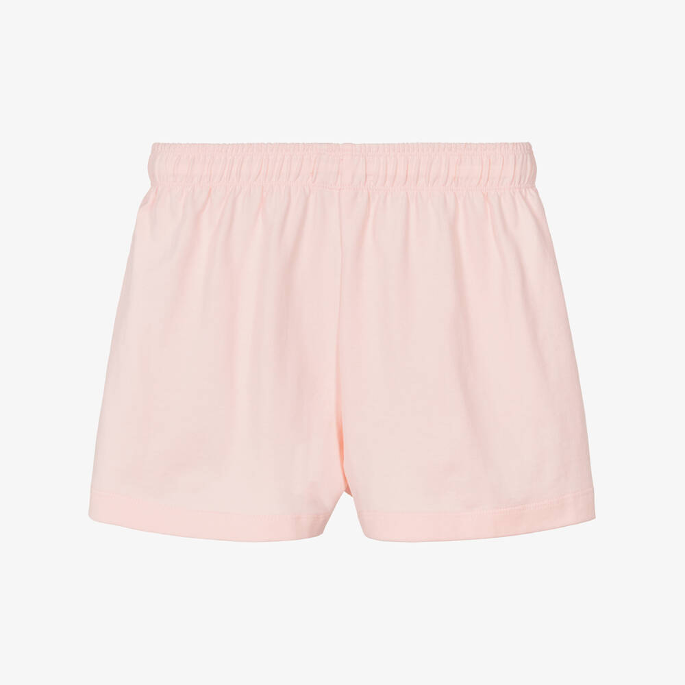 Tinycottons-Girls Pastel Pink Cotton Shorts with Blue Floral Print | Childrensalon