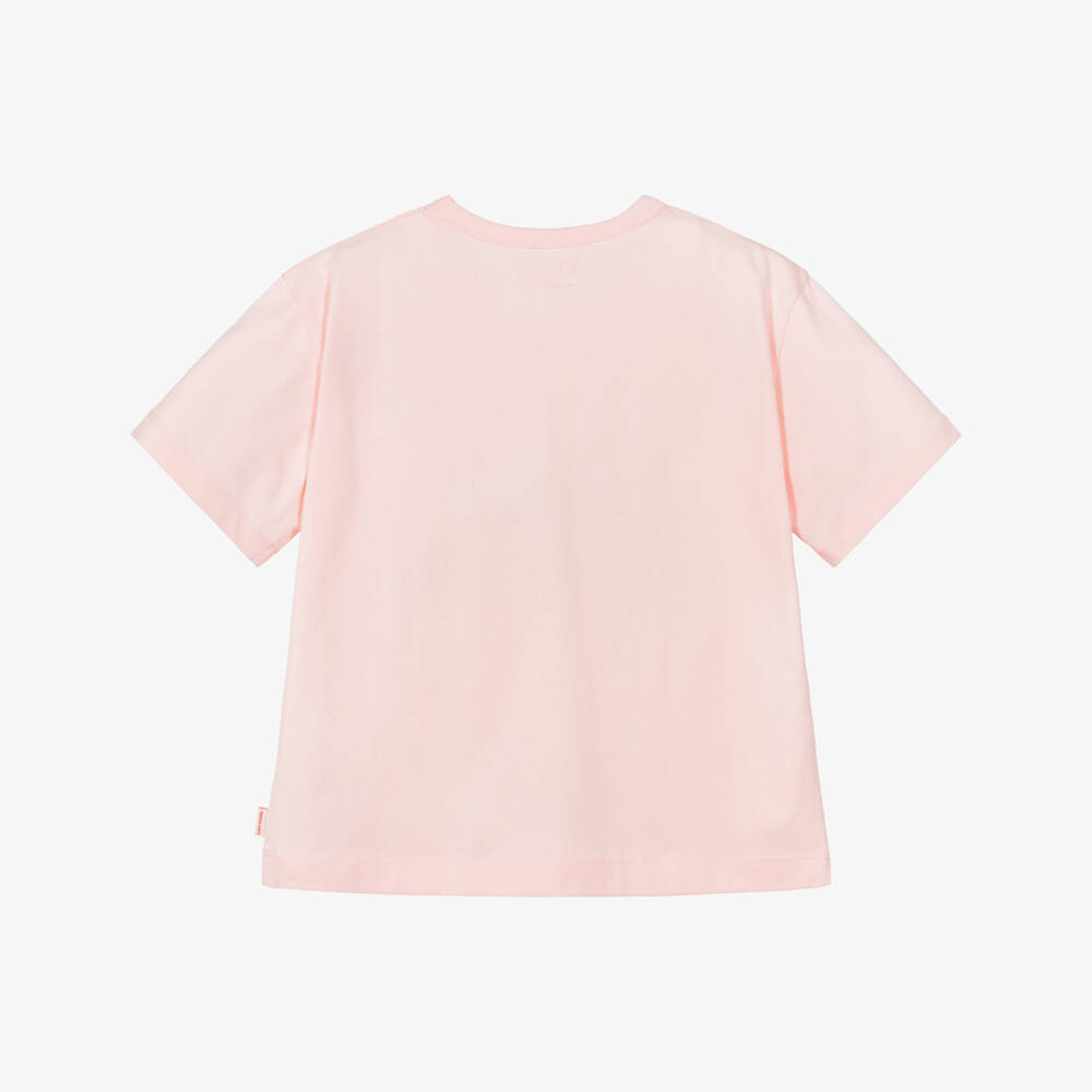Tinycottons-Girls Pastel Pink Cotton T-Shirt with Blue Floral Print | Childrensalon