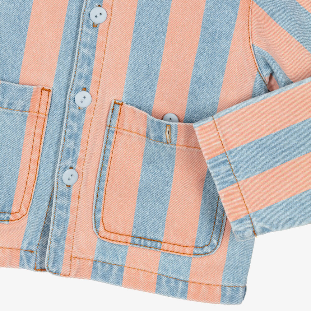 Tinycottons-Girls Pink & Blue Striped Denim Chore Jacket | Childrensalon