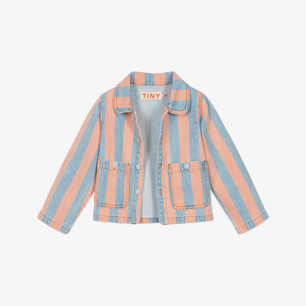 Tinycottons-Girls Pink & Blue Striped Denim Chore Jacket | Childrensalon