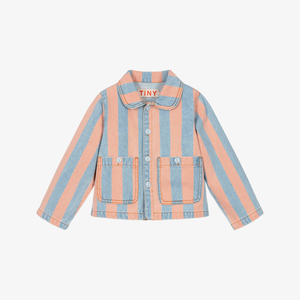 Tinycottons-Girls Pink & Blue Striped Denim Chore Jacket | Childrensalon