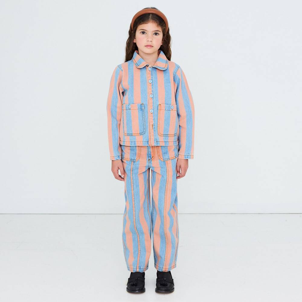 Tinycottons-Girls Pink & Blue Striped Denim Chore Jacket | Childrensalon