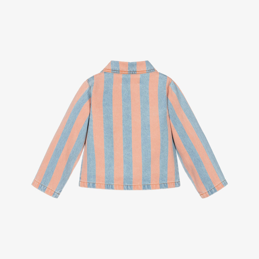 Tinycottons-Girls Pink & Blue Striped Denim Chore Jacket | Childrensalon
