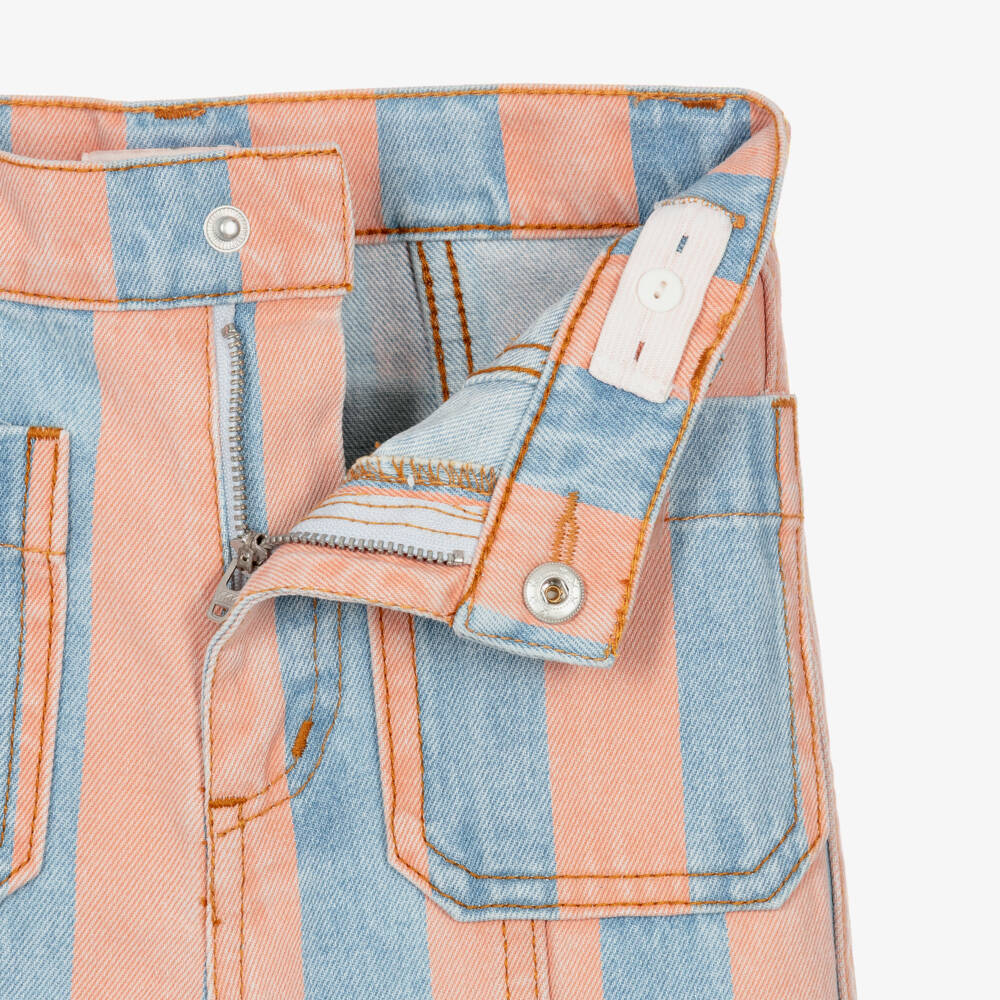 Tinycottons-Girls Pink & Blue Striped Denim Jeans | Childrensalon